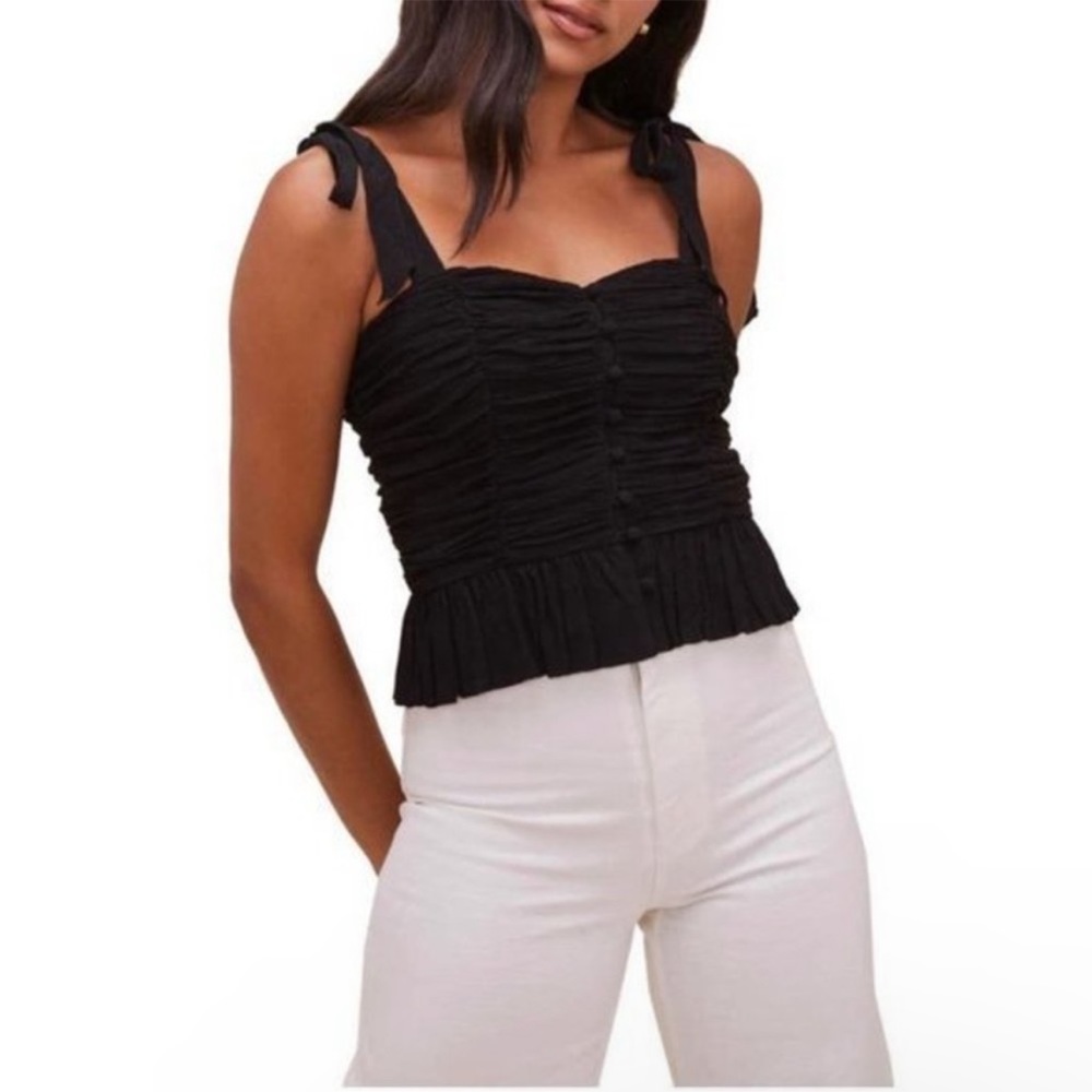 NWT ASTR The Label Ruched Peplum Sweetheart Neckline Duffy Top Black M